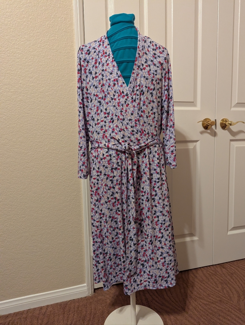 Liz Clairbone Floral Print Belted Wrap Dress - Pink, Navy & White